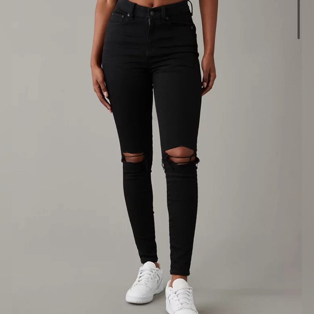 AMERICAN EAGLE $60 Super Stretch Super Hi-Rise Jegging Black Denim Size 18